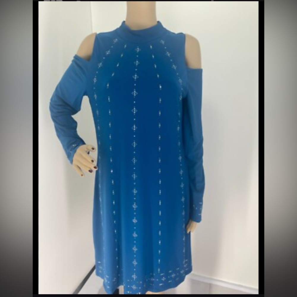 WHBM blue cold-shoulder studded dress